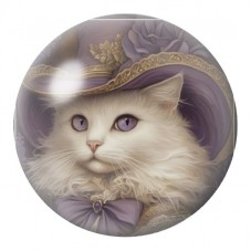 Cabochon en Verre Illustré Chat au Chapeau Violet 12 à 25mm pour la Création de Bijoux Fantaisie - DIY