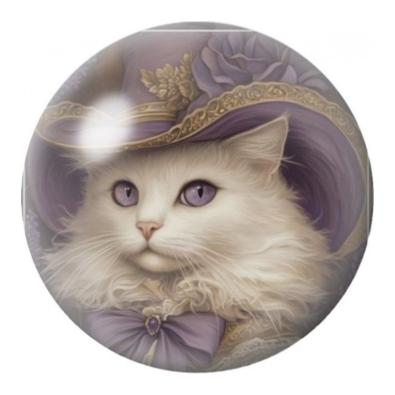 Cabochon en Verre Illustré Chat au Chapeau Violet 12 à 25mm