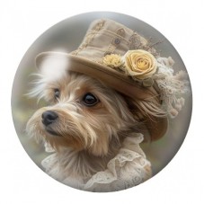Cabochon en Verre Illustré Petit Chien au Chapeau Fleuri 12 à 25mm pour la Création de Bijoux Fantaisie - DIY