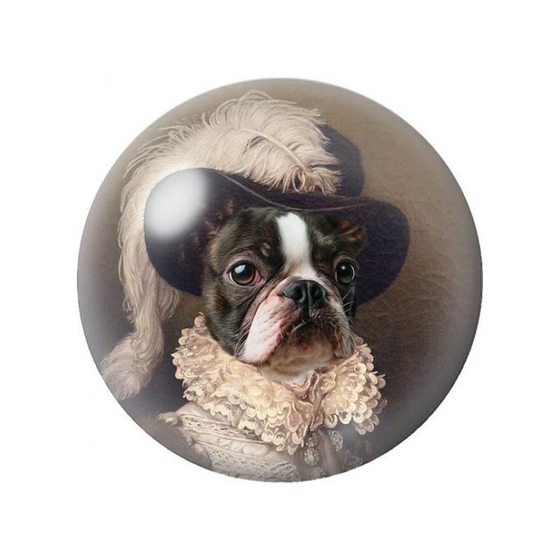 Cabochon en Verre Illustré Bouledogue au Bonnet de Dentelle 12 à 25mm