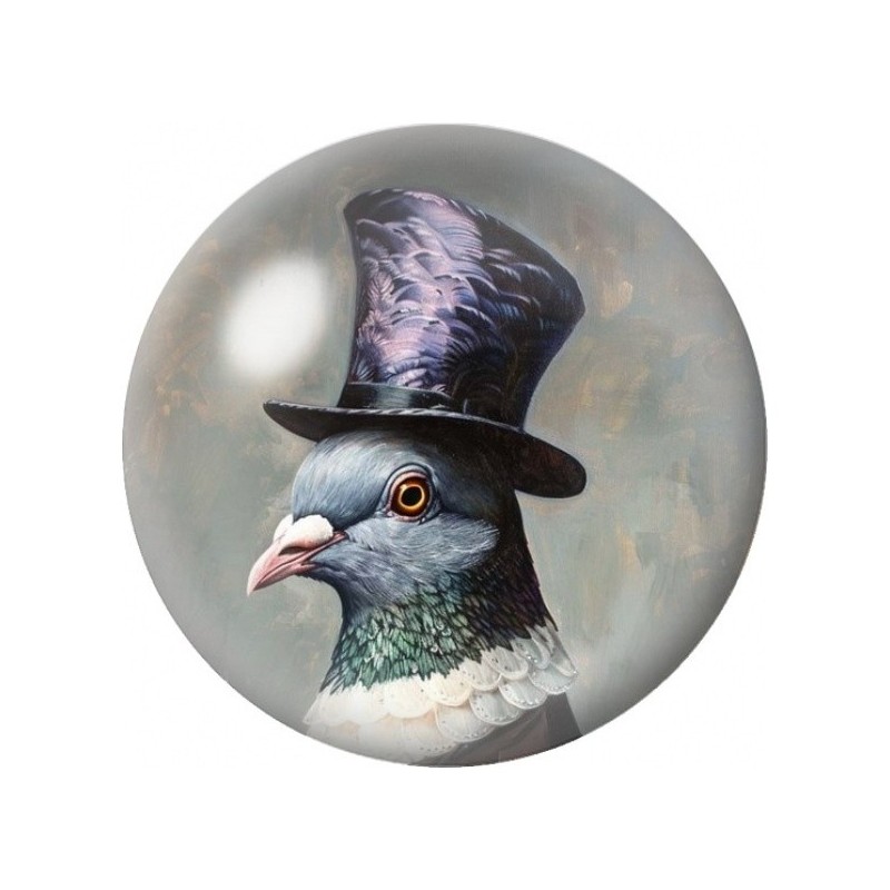 Cabochon en Verre Illustré Pigeon au Haut-de-Forme Violet 12 à 25mm