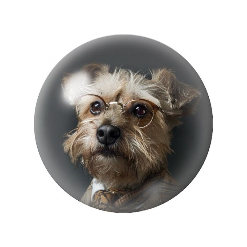 Cabochon en Verre Illustré Chien Gentleman aux Lunettes 12 à 25mm