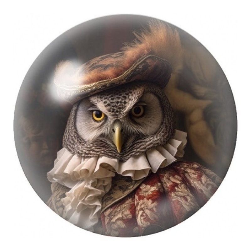 Cabochon en Verre Illustré Hibou Victorien à la Collerette 12 à 25mm