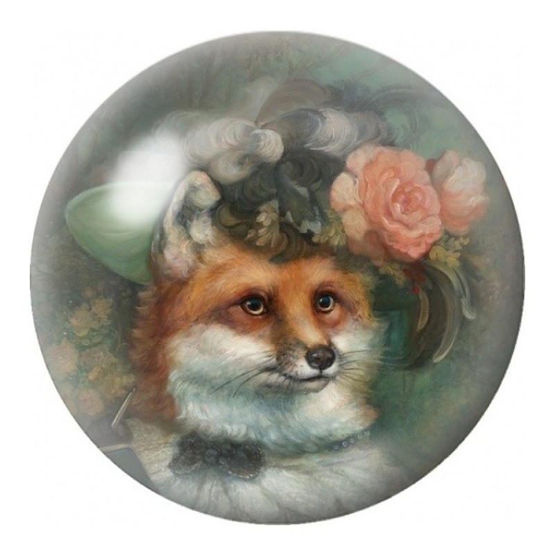 Cabochon en Verre Illustré Renard au Chapeau Fleuri 12 à 25mm