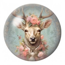 Cabochon en Verre Illustré Cerf Fleuri aux Roses 12 à 25mm pour la Création de Bijoux Fantaisie - DIY
