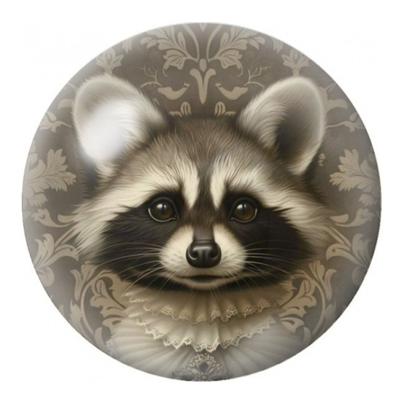 Cabochon en Verre Illustré Raton Laveur en Portrait Baroque 12 à 25mm