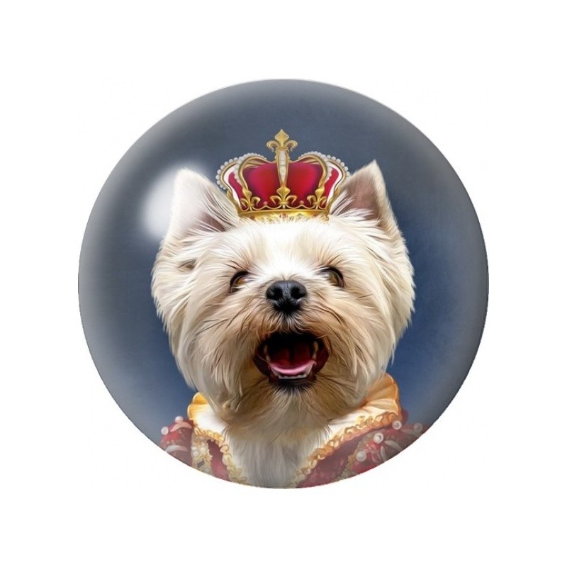 Cabochon en Verre Illustré Chien Roi à la Couronne Rouge 12 à 25mm
