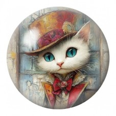 Cabochon en Verre Illustré Chat Blanc au Chapeau Coloré 12 à 25mm pour la Création de Bijoux Fantaisie - DIY