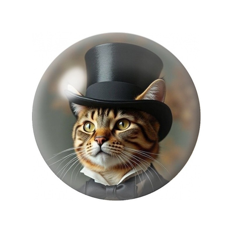 Cabochon en Verre Illustré Chat Dandy au Haut-de-Forme 12 à 25mm