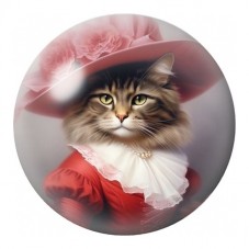 Cabochon en Verre Illustré Chat au Chapeau Rose 12 à 25mm pour la Création de Bijoux Fantaisie - DIY