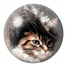 Cabochon en Verre Illustré Chat au Chapeau à Plumes 12 à 25mm pour la Création de Bijoux Fantaisie - DIY
