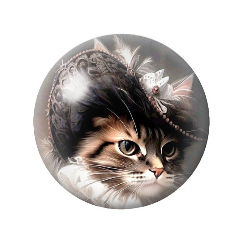 Cabochon en Verre Illustré Chat au Chapeau à Plumes 12 à 25mm