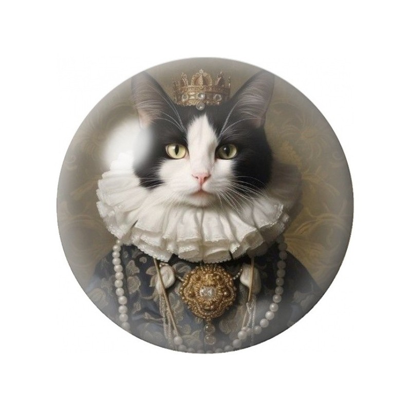 Cabochon en Verre Illustré Chat Noir et Blanc Victorien 12 à 25mm