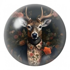 Cabochon en Verre Illustré Cerf en Costume Fleuri 12 à 25mm pour la Création de Bijoux Fantaisie - DIY