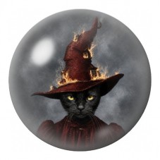 Cabochon en Verre Illustré Chat Sorcier au Chapeau Rouge 12 à 25mm pour la Création de Bijoux Fantaisie - DIY