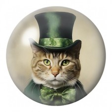 Cabochon en Verre Illustré Chat au Chapeau Vert 12 à 25mm pour la Création de Bijoux Fantaisie - DIY