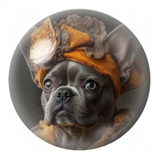 Cabochon en Verre Illustré Bouledogue au Chapeau Orange 12 à 25mm pour la Création de Bijoux Fantaisie - DIY