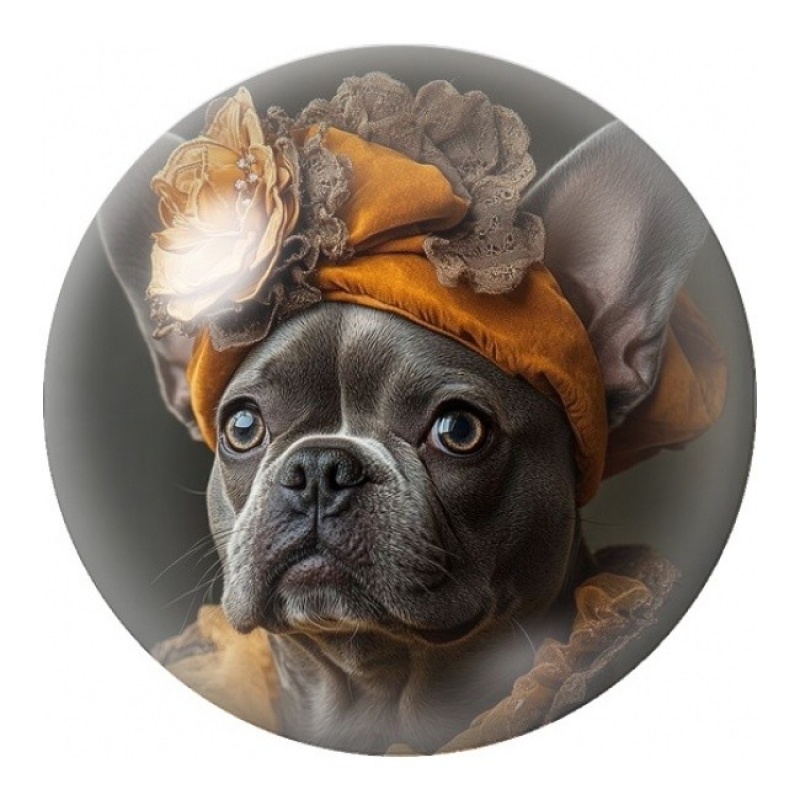 Cabochon en Verre Illustré Bouledogue au Chapeau Orange 12 à 25mm