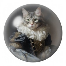 Cabochon en Verre Illustré Chat Gris Élégant à la Dentelle 12 à 25mm pour la Création de Bijoux Fantaisie - DIY