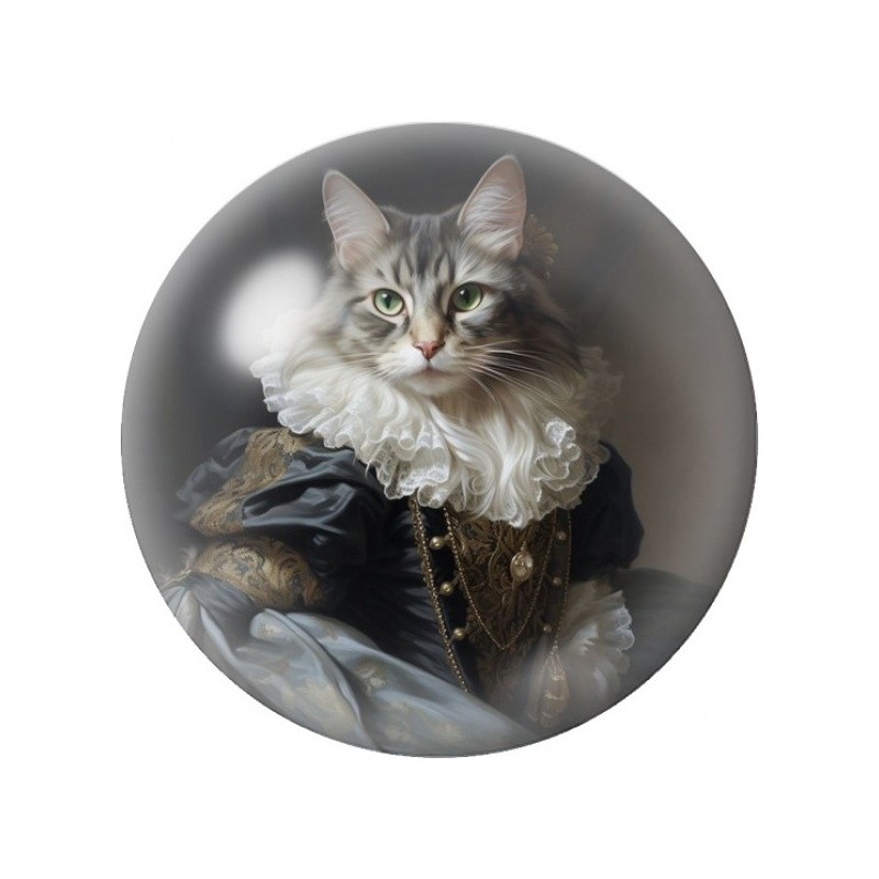 Cabochon en Verre Illustré Chat Gris Élégant à la Dentelle 12 à 25mm