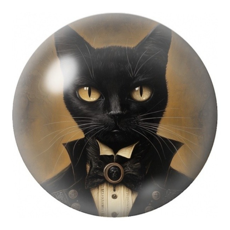 Cabochon en Verre Illustré Chat Noir en Smoking 12 à 25mm