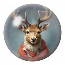 Cabochon en Verre Illustré Cerf Gentleman en Veste Rouge 12 à 25mm pour la Création de Bijoux Fantaisie - DIY