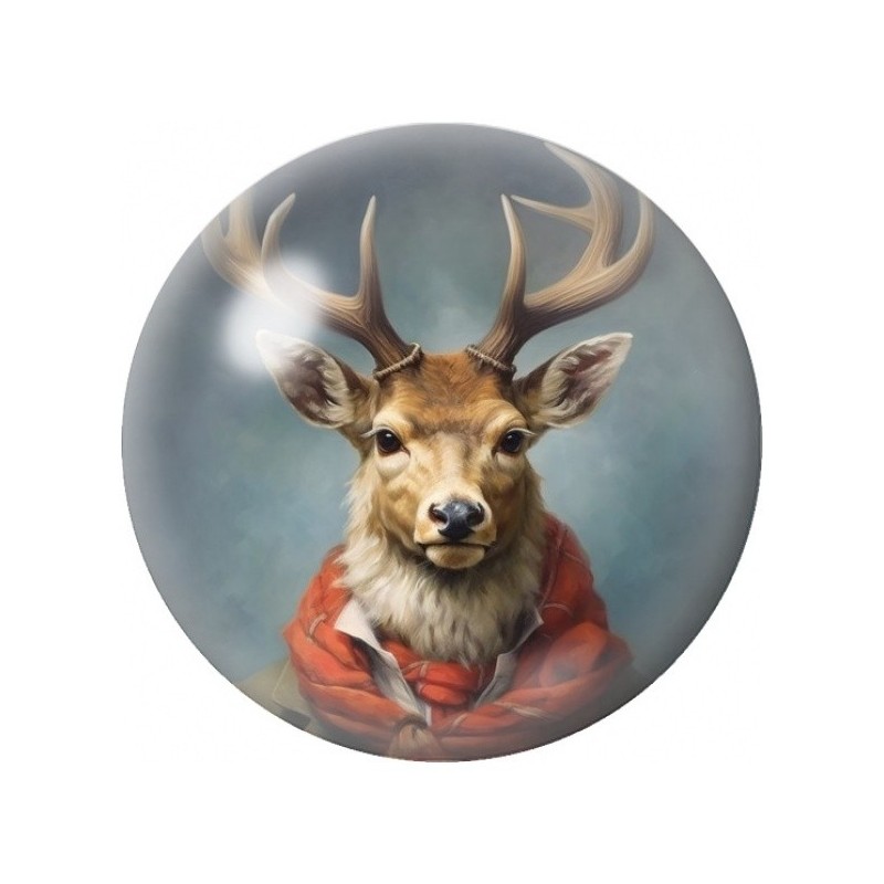 Cabochon en Verre Illustré Cerf Gentleman en Veste Rouge 12 à 25mm