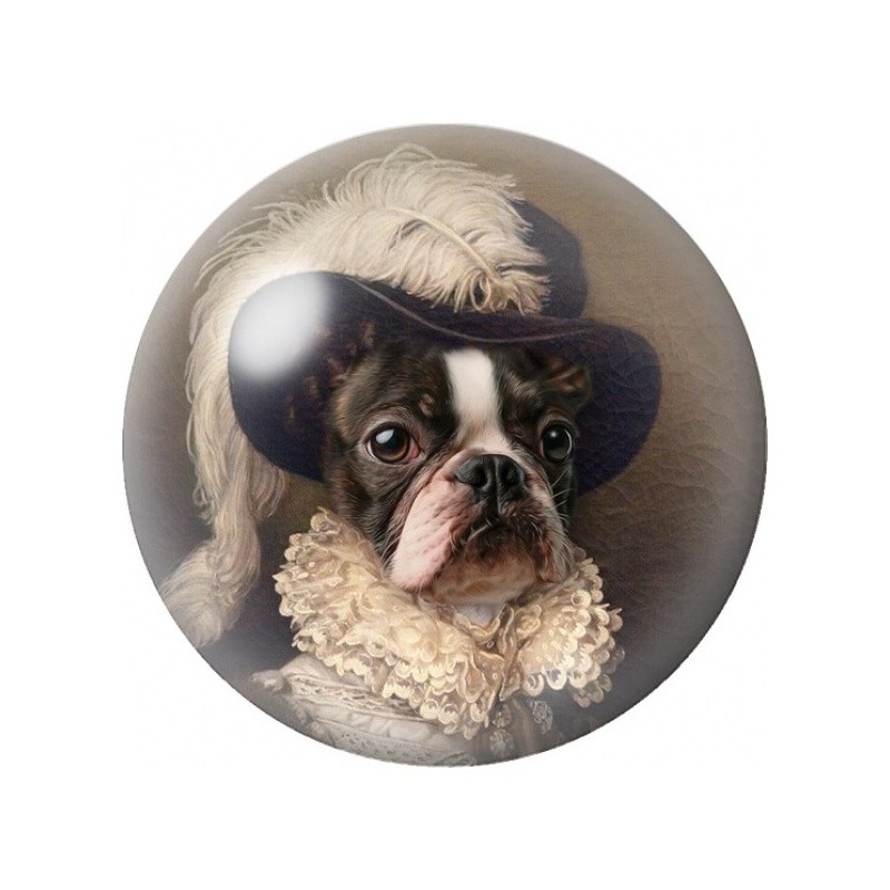 Cabochon en Verre Illustré Bouledogue au Bonnet Ancien 12 à 25mm