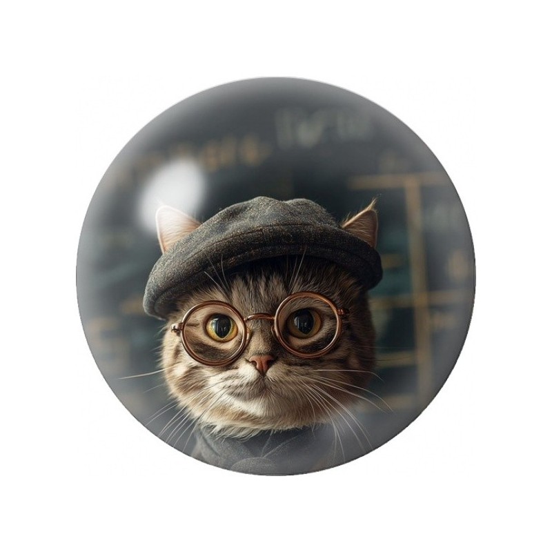 Cabochon en Verre Illustré Chat au Béret et Lunettes 12 à 25mm