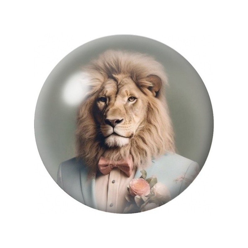 Cabochon en Verre Illustré Lion en Costume Blanc 12 à 25mm