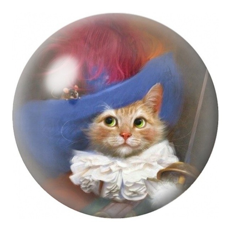 Cabochon en Verre Illustré Chat au Béret Rouge 12 à 25mm