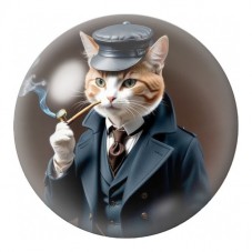Cabochon en Verre Illustré Chat Policier à la Pipe 12 à 25mm pour la Création de Bijoux Fantaisie - DIY