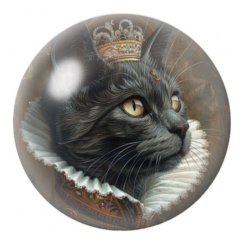 Cabochon en Verre Illustré Chat Royal Couronné 12 à 25mm