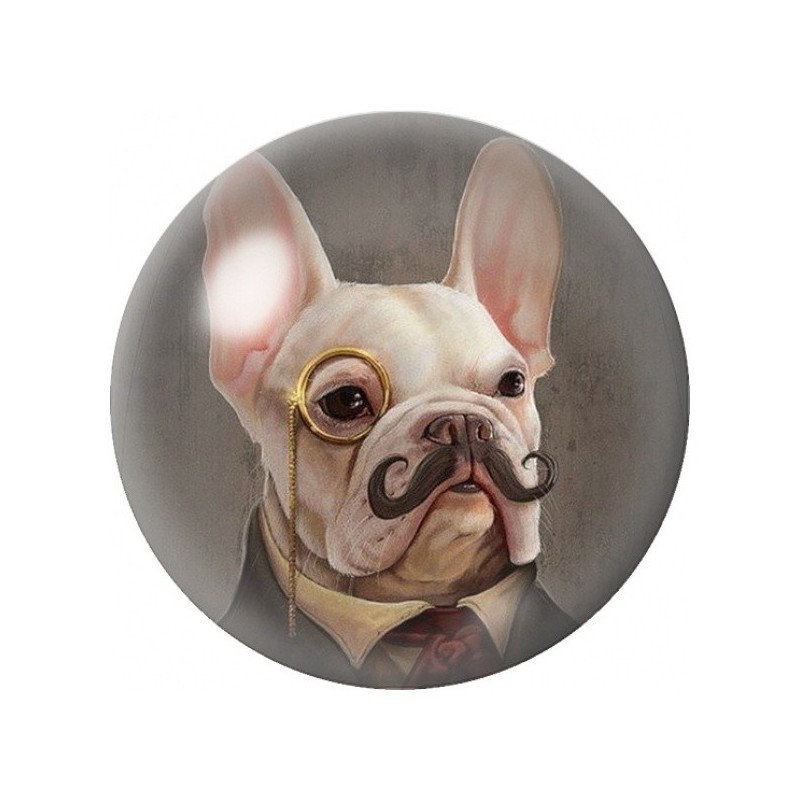 Cabochon en Verre Illustré Bouledogue Français au Monocle 12 à 25mm