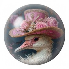 Cabochon en Verre Illustré Canard au Chapeau Rose Fleuri 12 à 25mm pour la Création de Bijoux Fantaisie - DIY