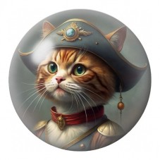 Cabochon en Verre Illustré Chat Pirate Roux au Tricorne 12 à 25mm pour la Création de Bijoux Fantaisie - DIY