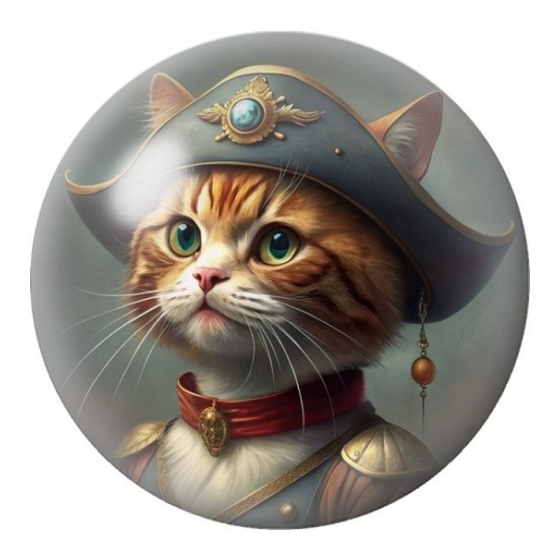 Cabochon en Verre Illustré Chat Pirate Roux au Tricorne 12 à 25mm