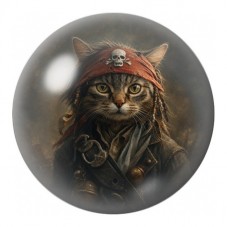 Cabochon en Verre Illustré Chat Pirate au Bandana Rouge 12 à 25mm pour la Création de Bijoux Fantaisie - DIY