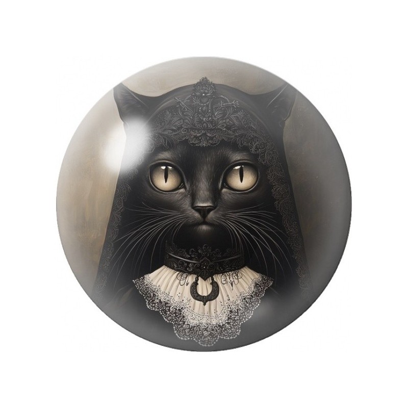 Cabochon en Verre Illustré Chat Noir au Col Blanc 12 à 25mm