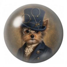 Cabochon en Verre Illustré Chien Steampunk au Chapeau Bleu 12 à 25mm pour la Création de Bijoux Fantaisie - DIY