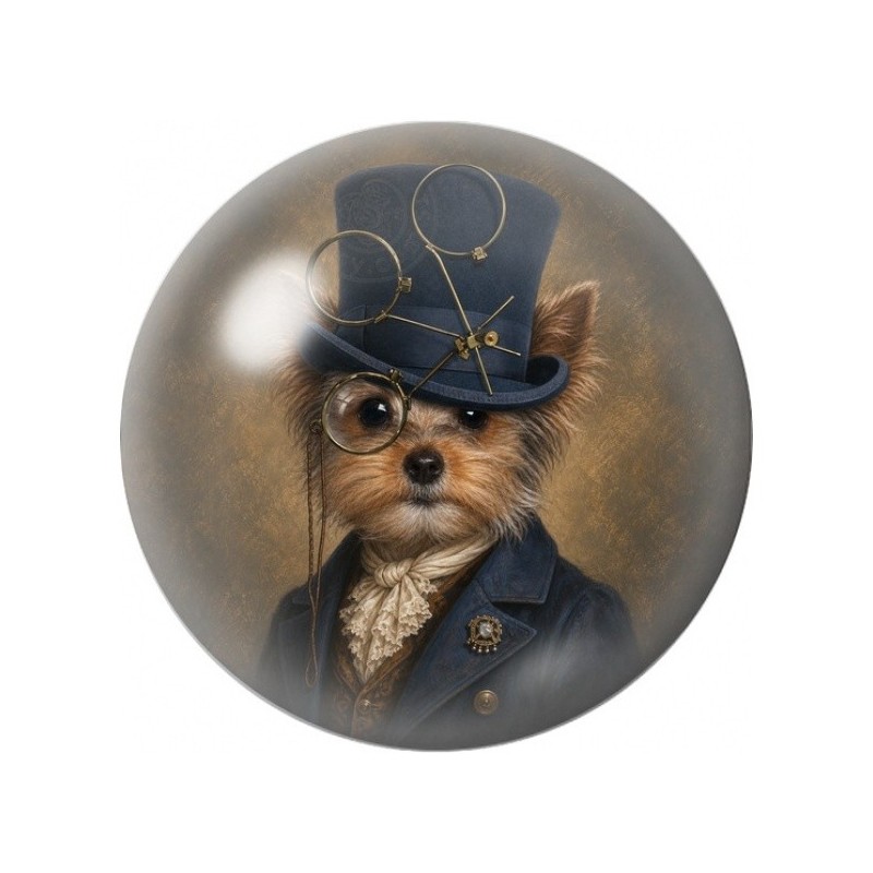 Cabochon en Verre Illustré Chien Steampunk au Chapeau Bleu 12 à 25mm