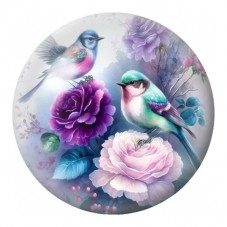 Cabochon en Verre Illustré Duo de Merles Bleus aux Roses 12 à 25mm pour la Création de Bijoux Fantaisie - DIY