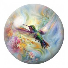 Cabochon en Verre Illustré Colibri dans les Volutes Pastel 12 à 25mm pour la Création de Bijoux Fantaisie - DIY