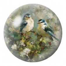 Cabochon en Verre Illustré Duo de Mésanges au Jardin 12 à 25mm pour la Création de Bijoux Fantaisie - DIY