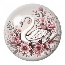 Cabochon en Verre Illustré Cygne aux Fleurs Roses 12 à 25mm pour la Création de Bijoux Fantaisie - DIY