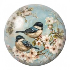 Cabochon en Verre Illustré Duo de Mésanges aux Fleurs de Cerisier 12 à 25mm pour la Création de Bijoux Fantaisie - DIY