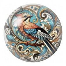 Cabochon en Verre Illustré Geai aux Arabesques Bleues 12 à 25mm pour la Création de Bijoux Fantaisie - DIY