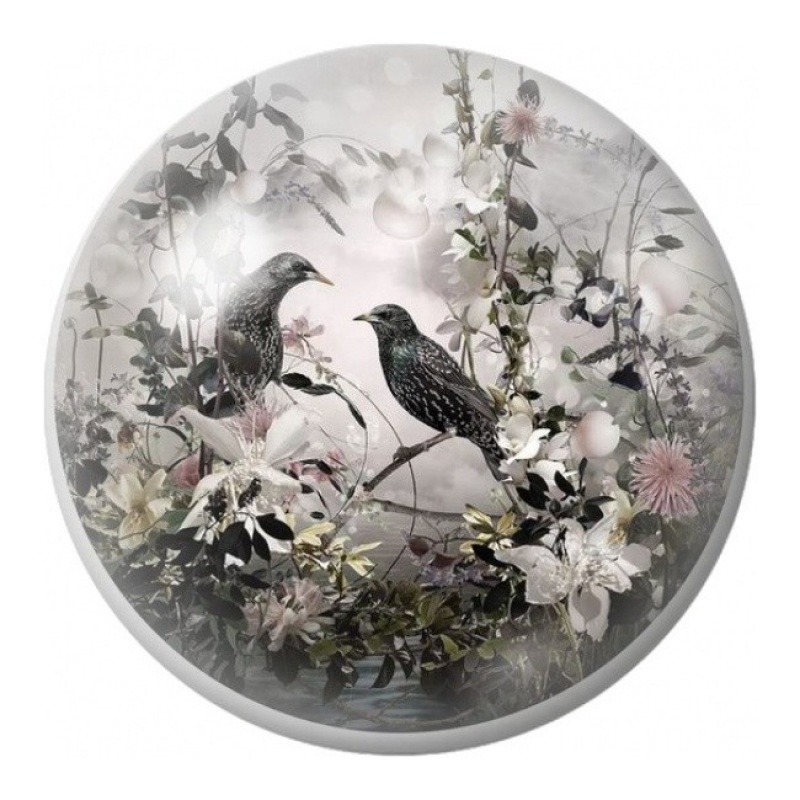 Cabochon en Verre Illustré Étourneau au Jardin Monochrome 12 à 25mm