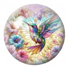 Cabochon en Verre Illustré Colibri aux Ailes de Vitrail 12 à 25mm pour la Création de Bijoux Fantaisie - DIY