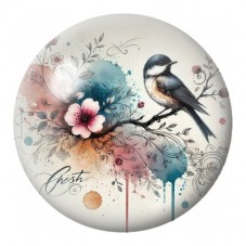 Cabochon en Verre Illustré Mésange à l’Aquarelle Fleurie 12 à 25mm pour la Création de Bijoux Fantaisie - DIY